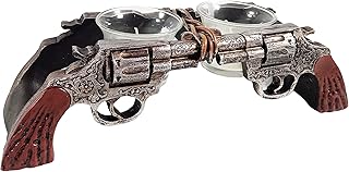Urbalabs Rustic Six Shooter Revolver 4 Pillar Western Decor Candle Holder Pistol Guns Tea Light Candle Decorative Figurine 4 Glass Inserts Sheriff Quick Draw Line (Mini Six Shooter)