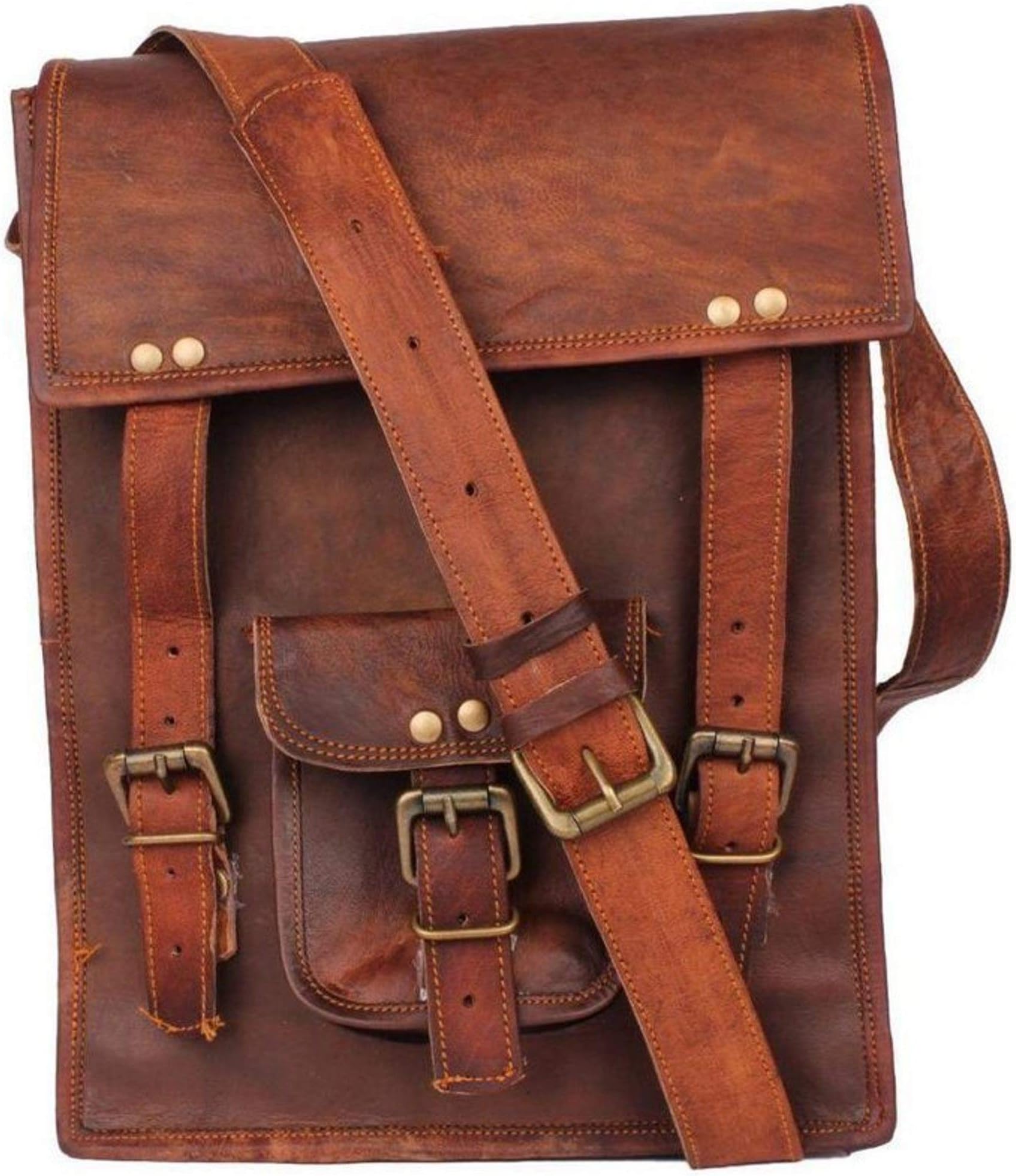 Ls 9X11 Inch Leather Vintage Cross Body Messenger Courier Satchel Bag Gift Men Women ~ Business Work Fits Up To 11" Laptop Carry Ipad Book