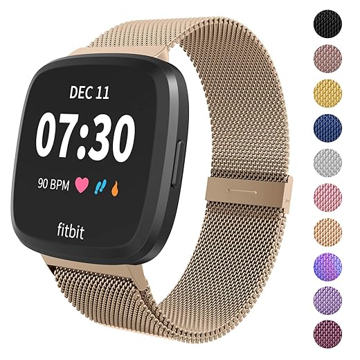 Limque Magnetic Bands Compatible with Fitbit Versa/Versa 2/Versa Lite/SE, Women Men Metal Adjustable Replacement Wristband for Fitbit Versa Smart Watch Multi-Color (Black, Large)