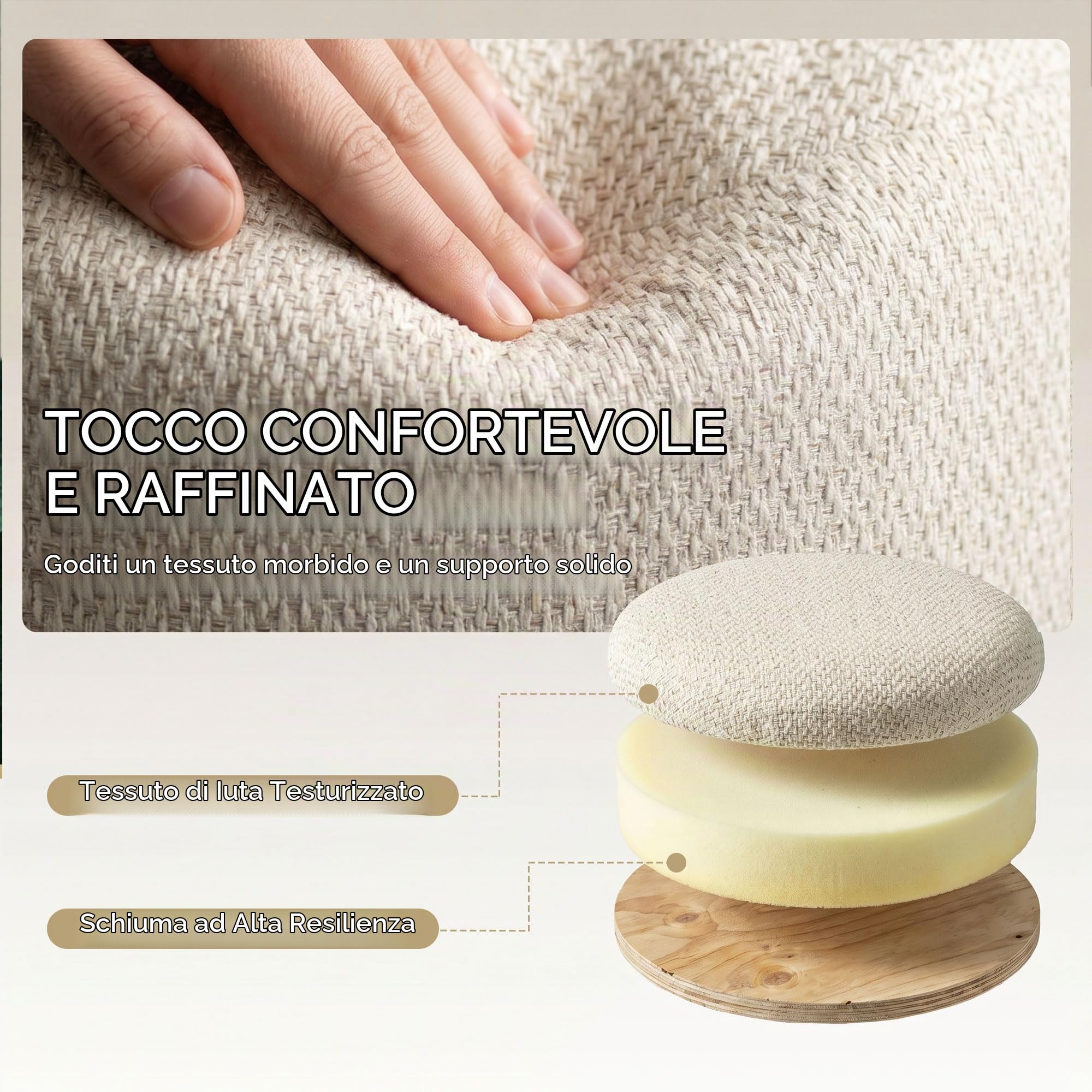 HOMCOM Pouf Contenitore Rotondo 19L con Coperchio 38.5x38.5x33.5 cm Beige | Tessuto Effetto Iuta, Sgabello Contenitore, Capacità 120kg, Camera da Letto, Soggiorno, Ingresso