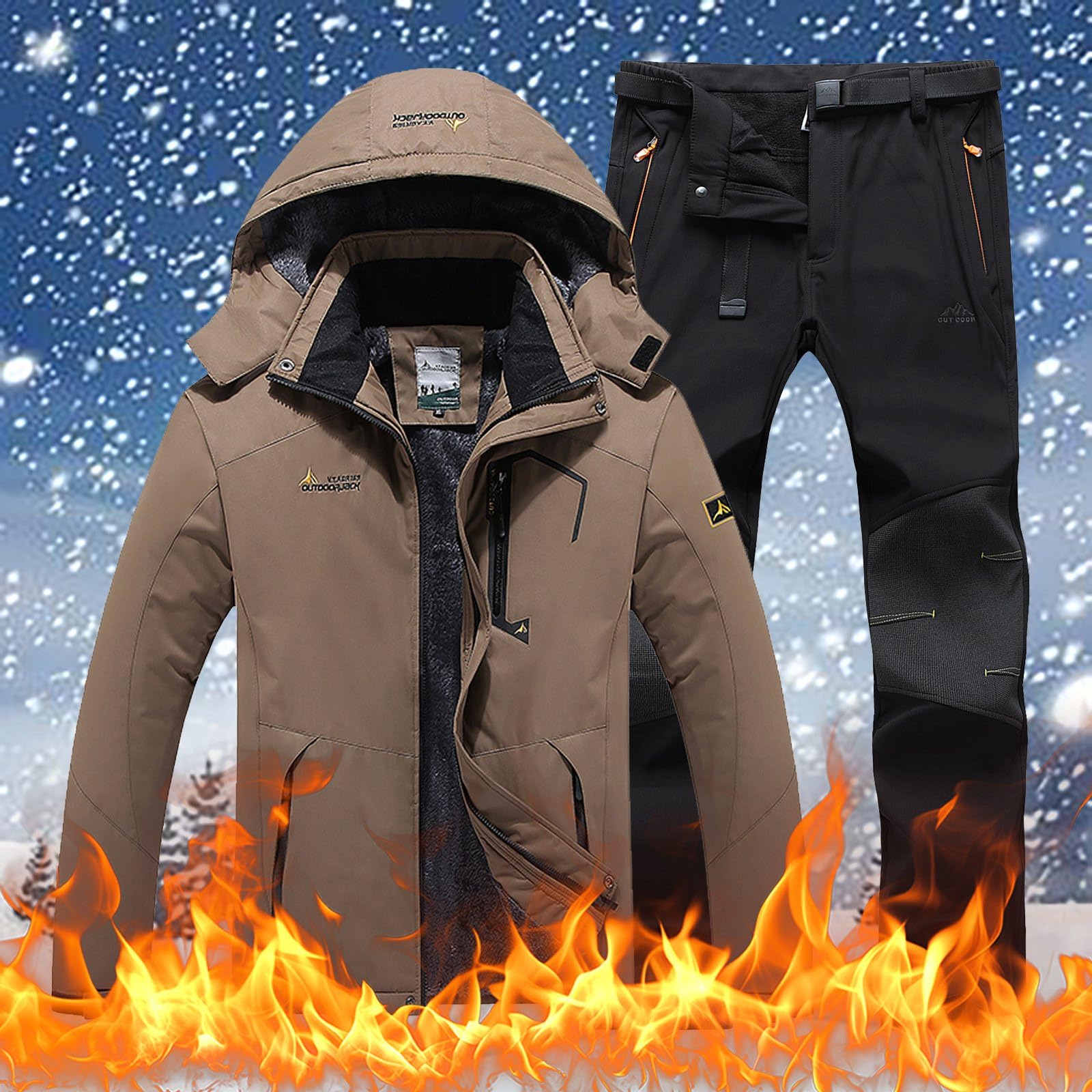 MaNMaNing Completo Uomo Donna per Sci Invernale Antivento con Cappuccio per Esterno Casual in Pile Spesso Caldo Escursionismo e attività sulla Neve
