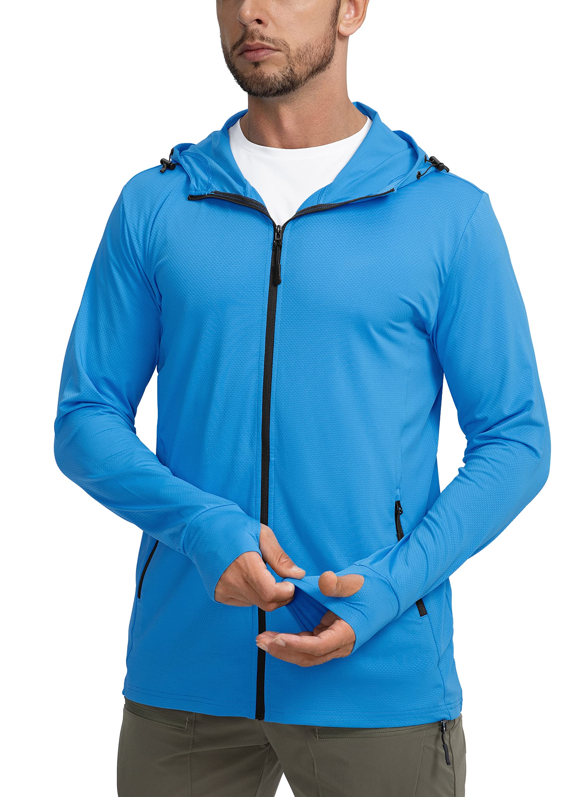 Men's UPF 50+ Light Jacket | Full Zip, Sun Protection Hoodie, Long Sleeve Sun Shirts, for Men, Hiking, Fishing, Zip Pockets