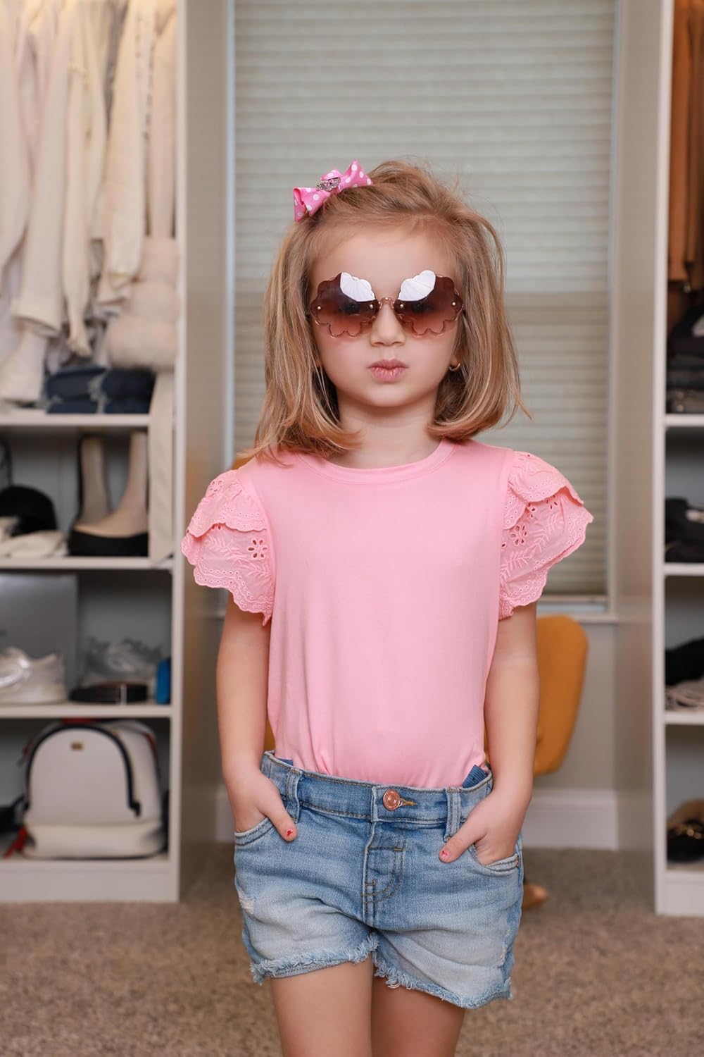 Arshiner Girls T Shirts Lace Petal Short Sleeves Kids Crewneck Casual Blouse Summer Tops Tees - Image 5