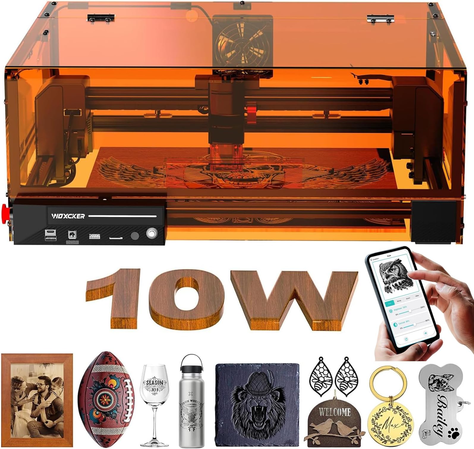 Laser Engraver, Woxcker L2 MAX 10W Enclosure Laser Cutter and Engraver Machine, 300x300mm Bed Size CNC Engraving Machine 0.01mm High Precision for Wood Stainless Steel Glass Metal (Class 1 10000mW)