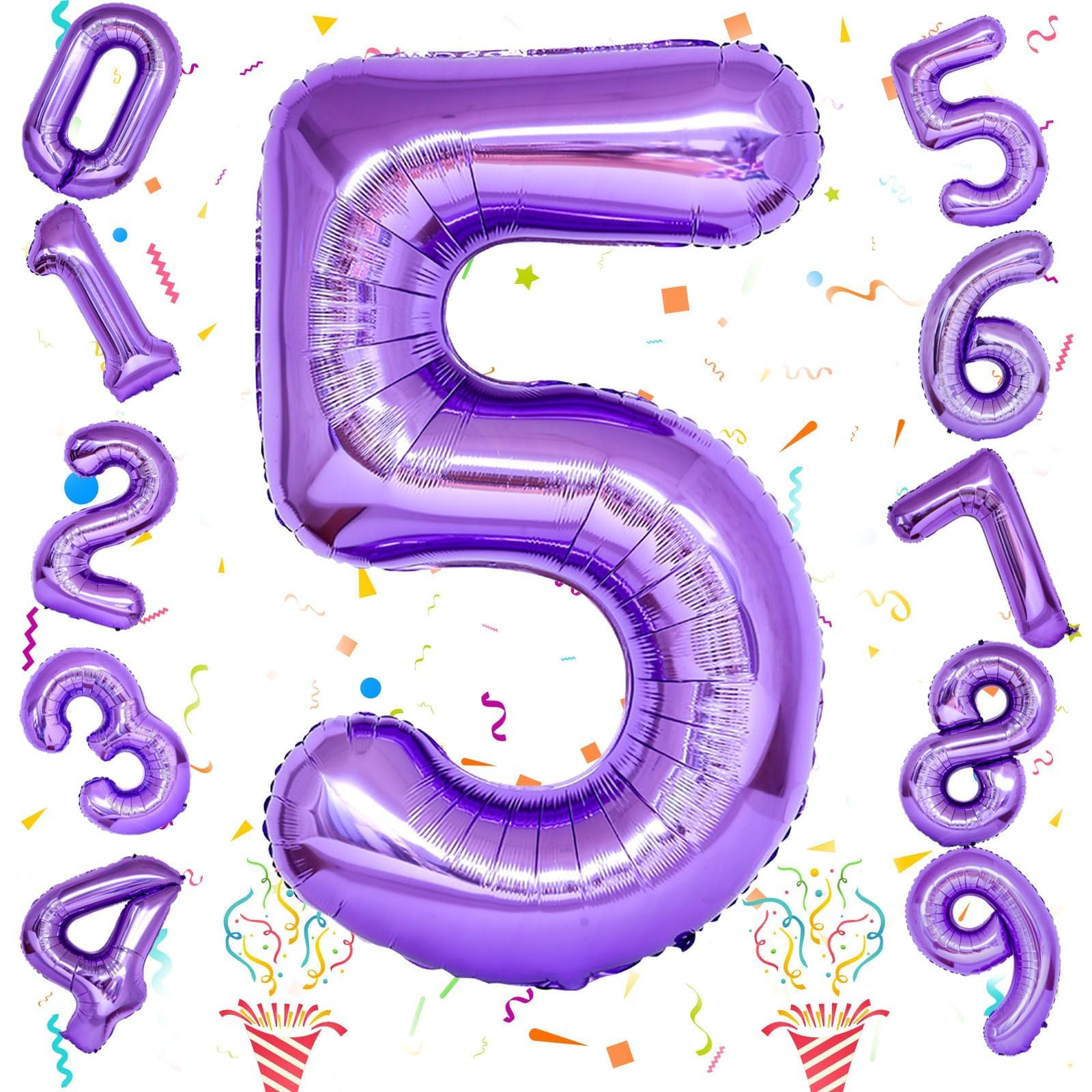 5. Geburtstag Zahlen Ballon für Mädchen, Große Folienballon 0–9 Zahlenluftballons Geburtstagsdeko, 40'' Lila Zahl 5 Luftballon für Kinder Geburtstag Party Frau Jubiläum Party Deko, Fliegt mit Helium
