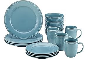 Rachel Ray Cucina Stoneware Set, Agave Blue, 16 Pieces