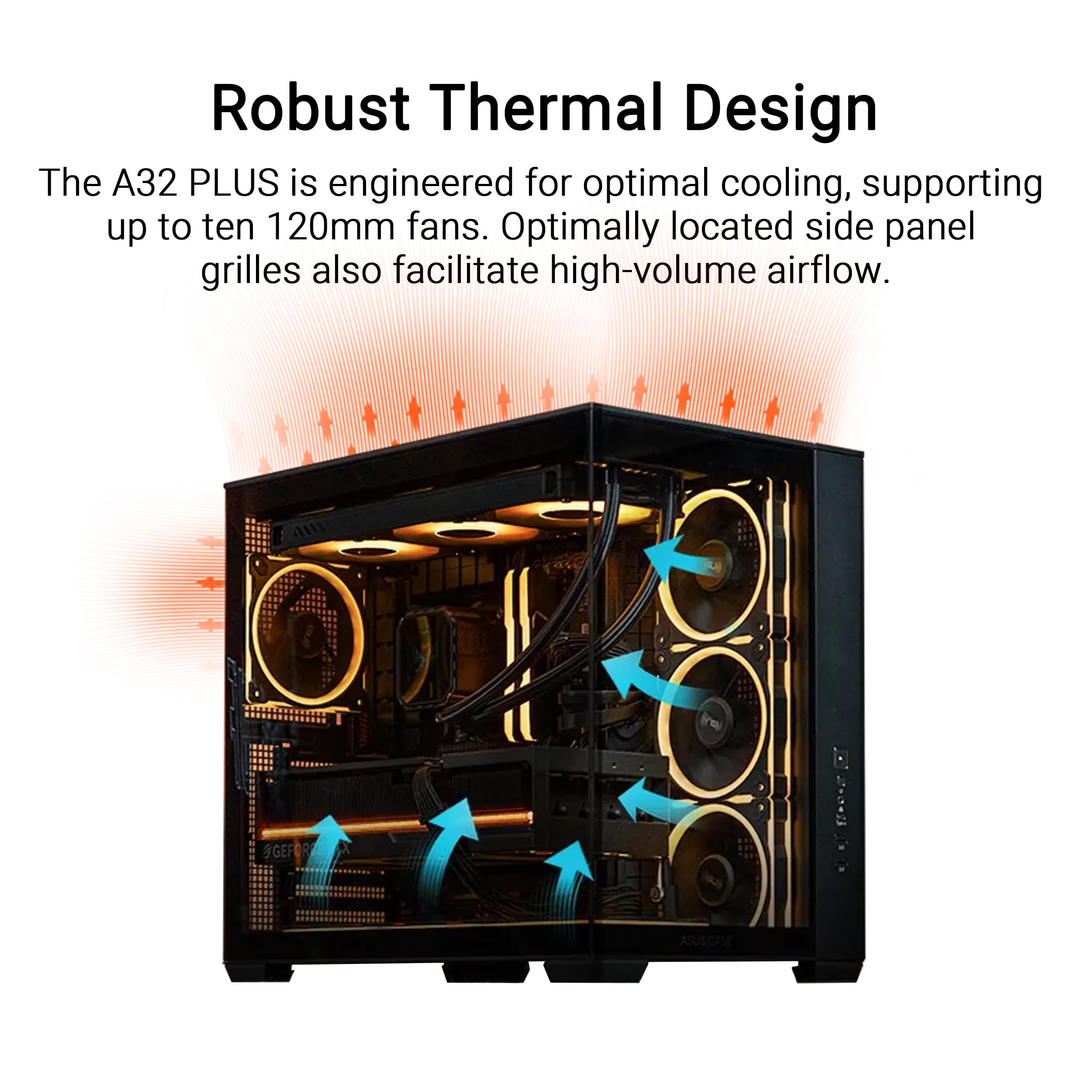 ASUS A32 PLUS TG ARGB BLACK Case ATX a Doppia Camera, Supporta Radiatori da 360 mm e Schede Grafiche da 420 mm, 4 Ventole ARGB Preinstallate, Gestione Pulita dei Cavi, Design Panoramico, Nero