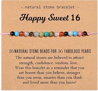 Natural Healing Crystal Bracelet Gifts for Girls Women, Happy 7-50 Year Old Birthday Milestone Bead Bracelets for Daughter Granddaughter Sister Niece Friends Mom Aunt Grandma