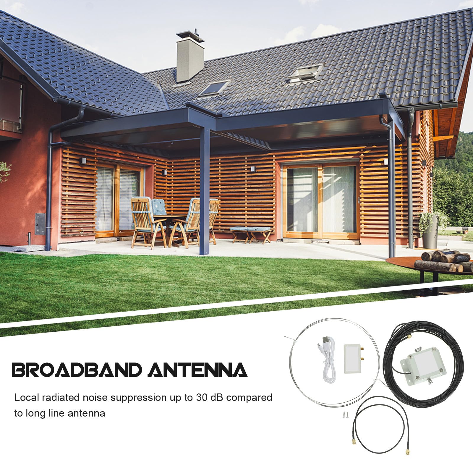 ABOOFAN Antenne en Plastique Annulaire à Ondes Moyennes Active Interférences Mla-30 et Alimentation Autonome pour Balcon et Toit