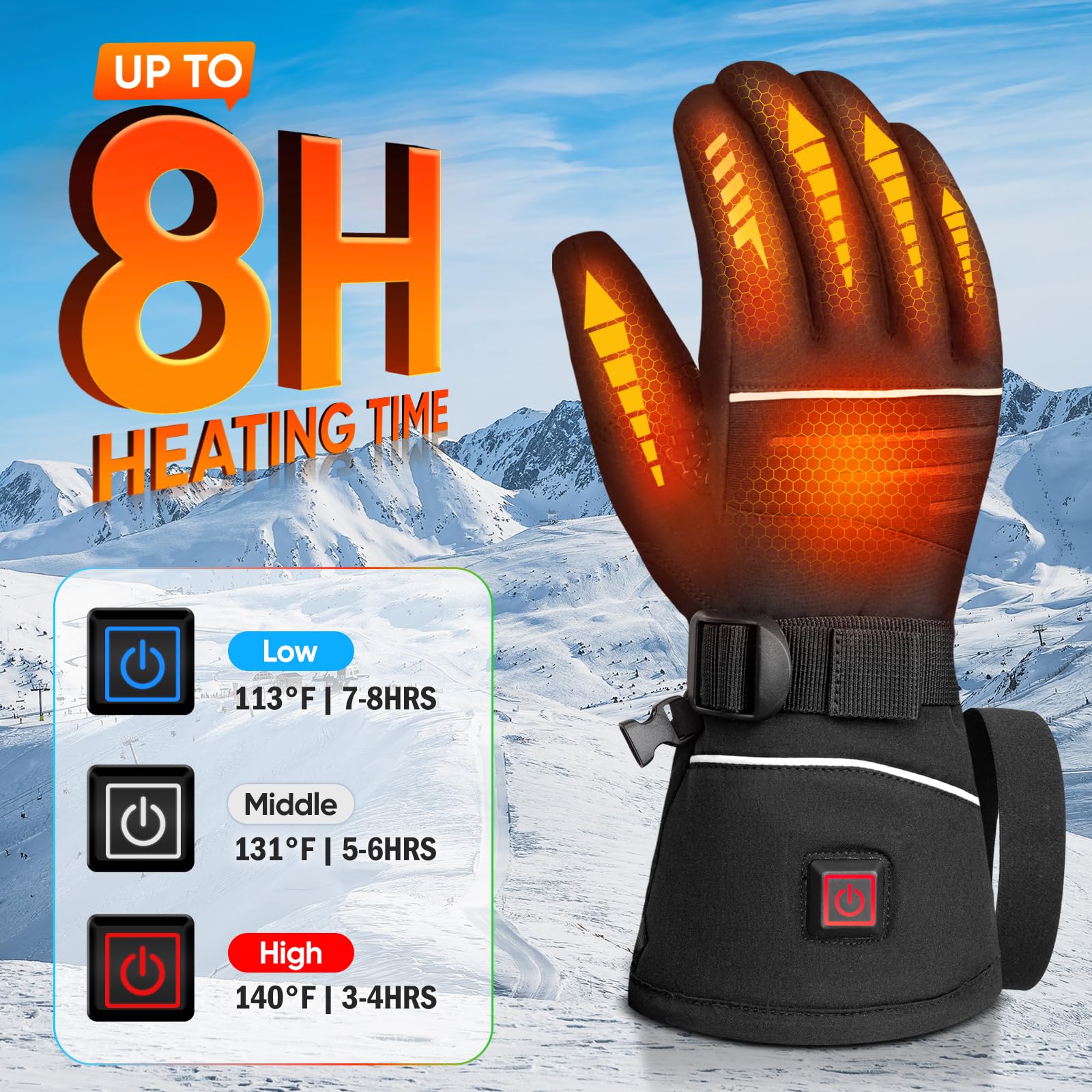 Ebullient Assimilate Heated Gloves for Men Women Rechargeable Waterproof Electric Motorcycle Gloves for SKI Snowboard Camping Hiking