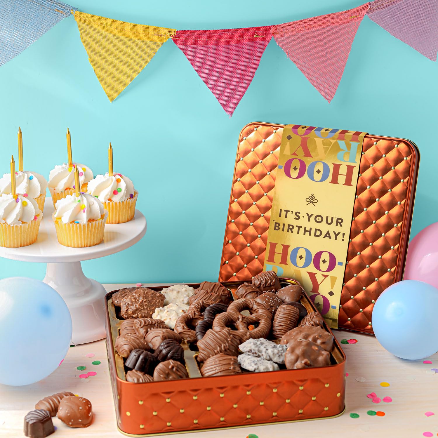 Basket, Candy Food Gifts Arrangement Platter, Gourmet Snack Box, Holiday Present Idea, Corporate, Employee Appreciation, Him & Her, Men Women Sympathy Family Parties & Get Well- Bonnie & Pop: Birthday Gift