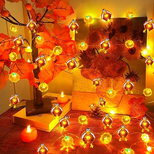Miniatura 4 de TURNMEON Guirnalda de luces de calabaza 3D de pavo de Acción de Gracias, 6.56 pies, 20 luces LED, funciona con pilas, alambre de cobre, guirnalda de