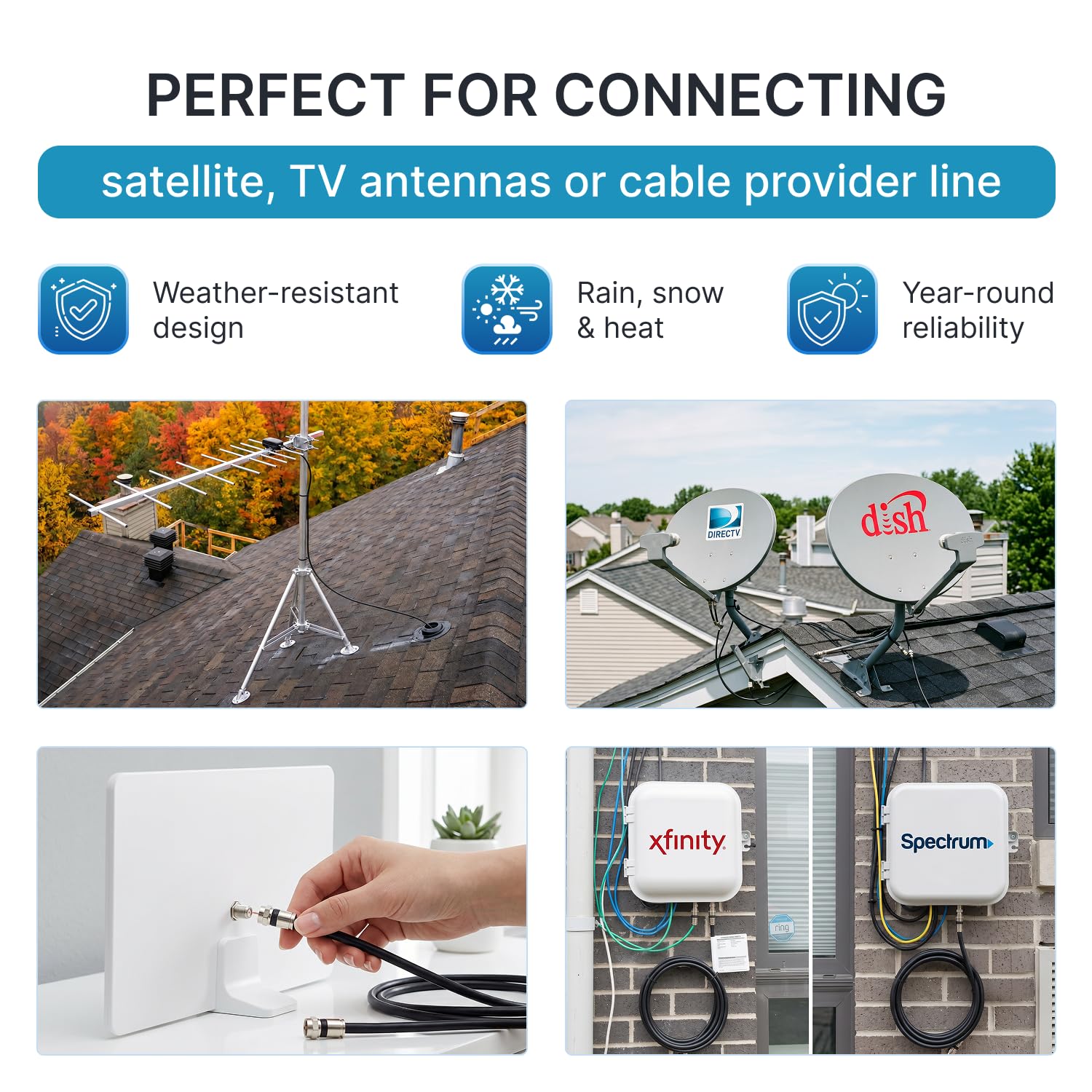 Cavo coassiale TechDirect da 6,5 m, nero, ad alte prestazioni e bassa resistenza, RG6, cavo coassiale per TV, antenna, Internet e satellitare, cavo TV a bassa perdita con connettori, cavo RG6 extra