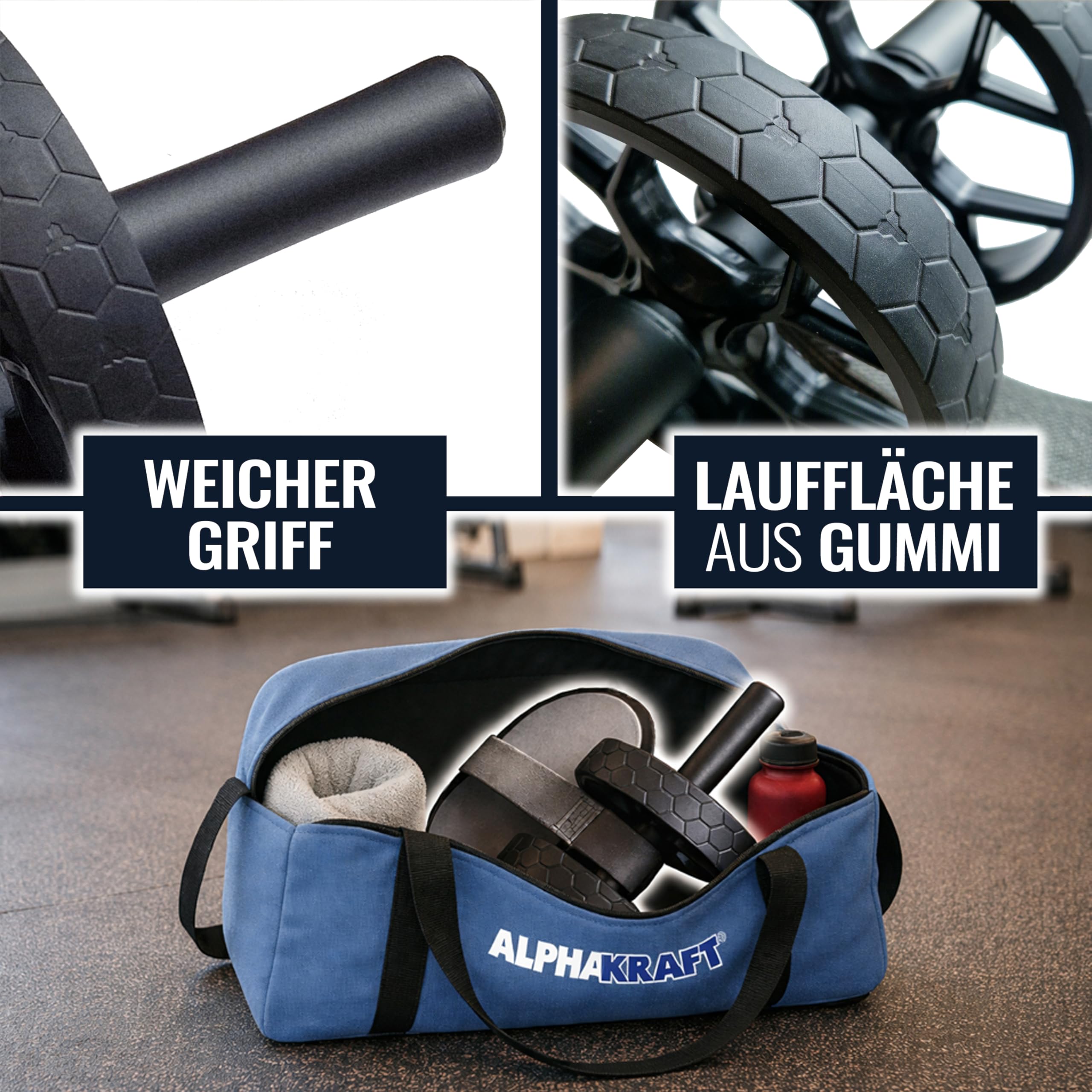 ALPHAKRAFT® Bauchroller mit Hilfsband & Knieschoner – AB Roller/AB Wheel | Bauchtrainer Roller für effektives Core-Training | Premium Bauchmuskeltrainer inkl. Trainingsplan