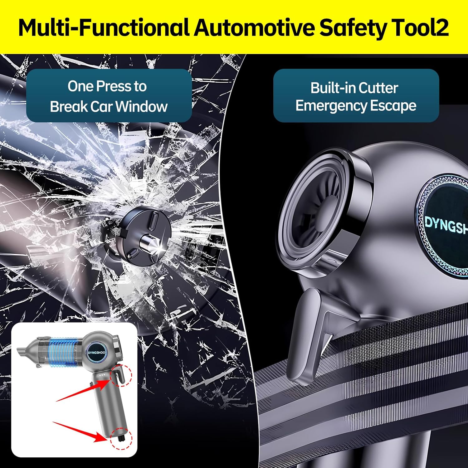 Handheld Car Vacuum Portable Cordless（Equipped with a one-touch window breaker and seatbelt cutter)25000Pa High-Power Suction Hand held Vacuum Cleaner & Air Duster for Car Cleaning (（silver gray）) - Image 3