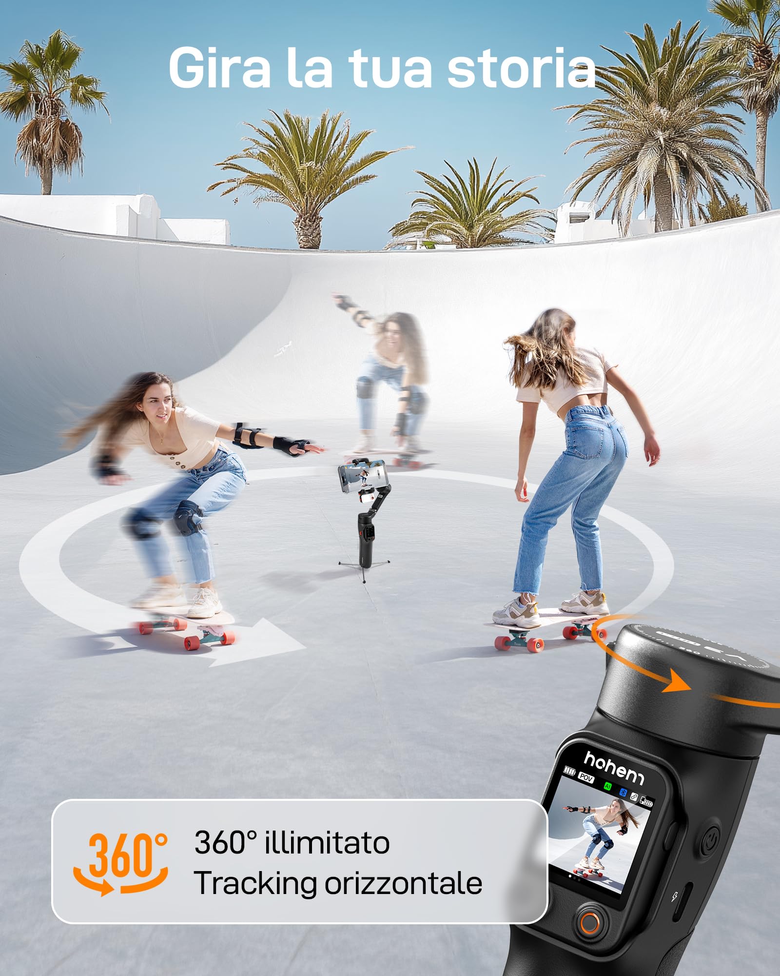 hohem iSteady V3 Ultra Stabilizzatore per iPhone, Gimbal Smartphone con Follow 360°, Monitoraggio AI Multimodale, Schermo Tattile da 1,22 Pollici, Stabilizzatore iSteady 9.0 per Vlog TikTok YouTube