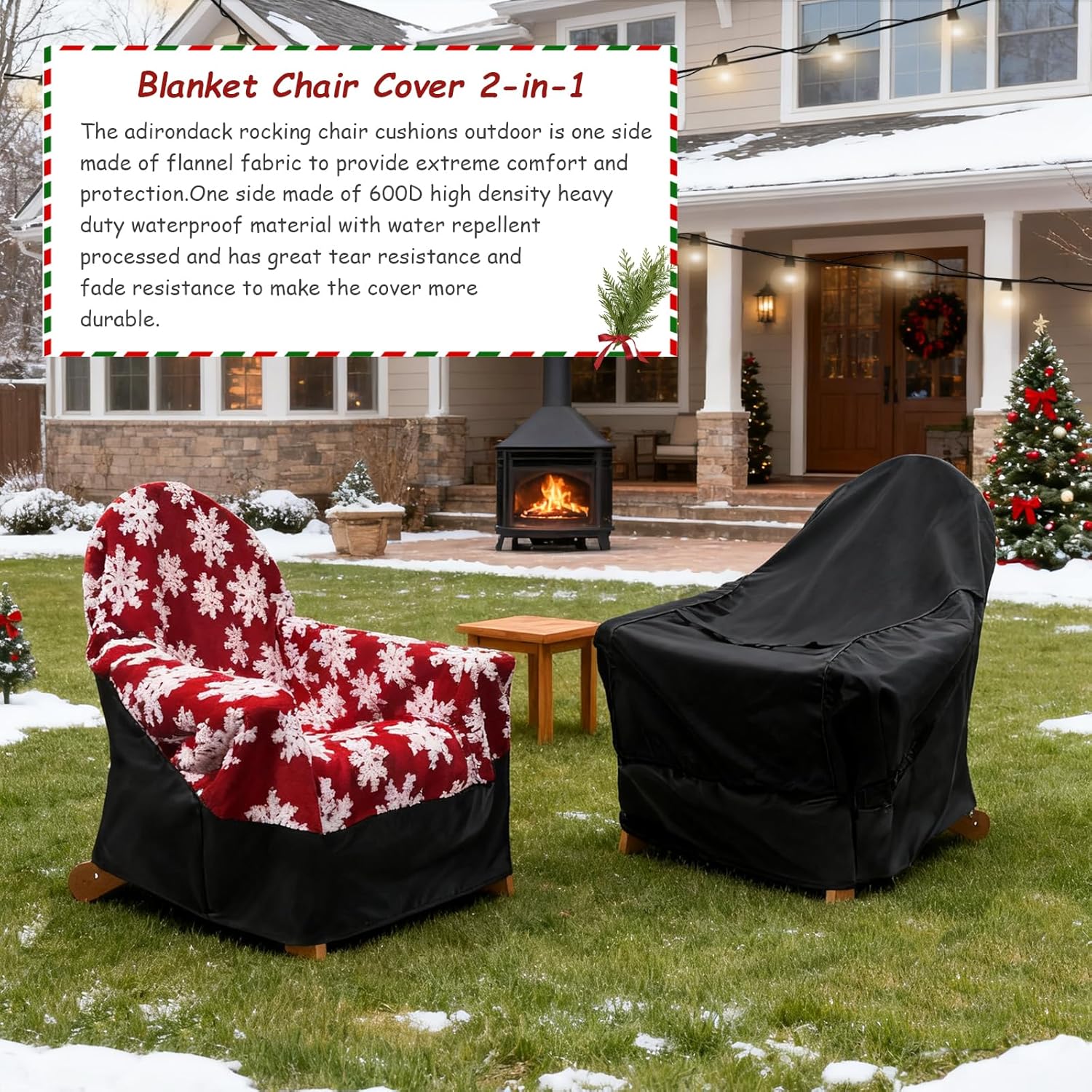 Blanket for Adirondack Chair,Waterproof Full Coverage Adirondack Chair Covers, Christmas Flannel Seat Cover 2-in-1, Christmas Outdoor Decor (Snowflake) - Image 7