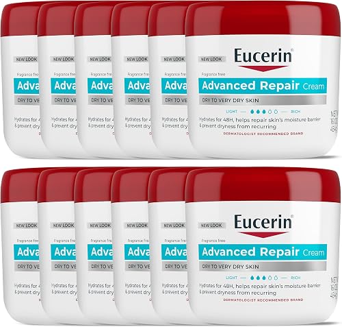 Eucerin Advanced Repair Body Cream for Dry Skin, Fragrance Free Body Moisturizer, 16 Oz Jar, Pack of 12