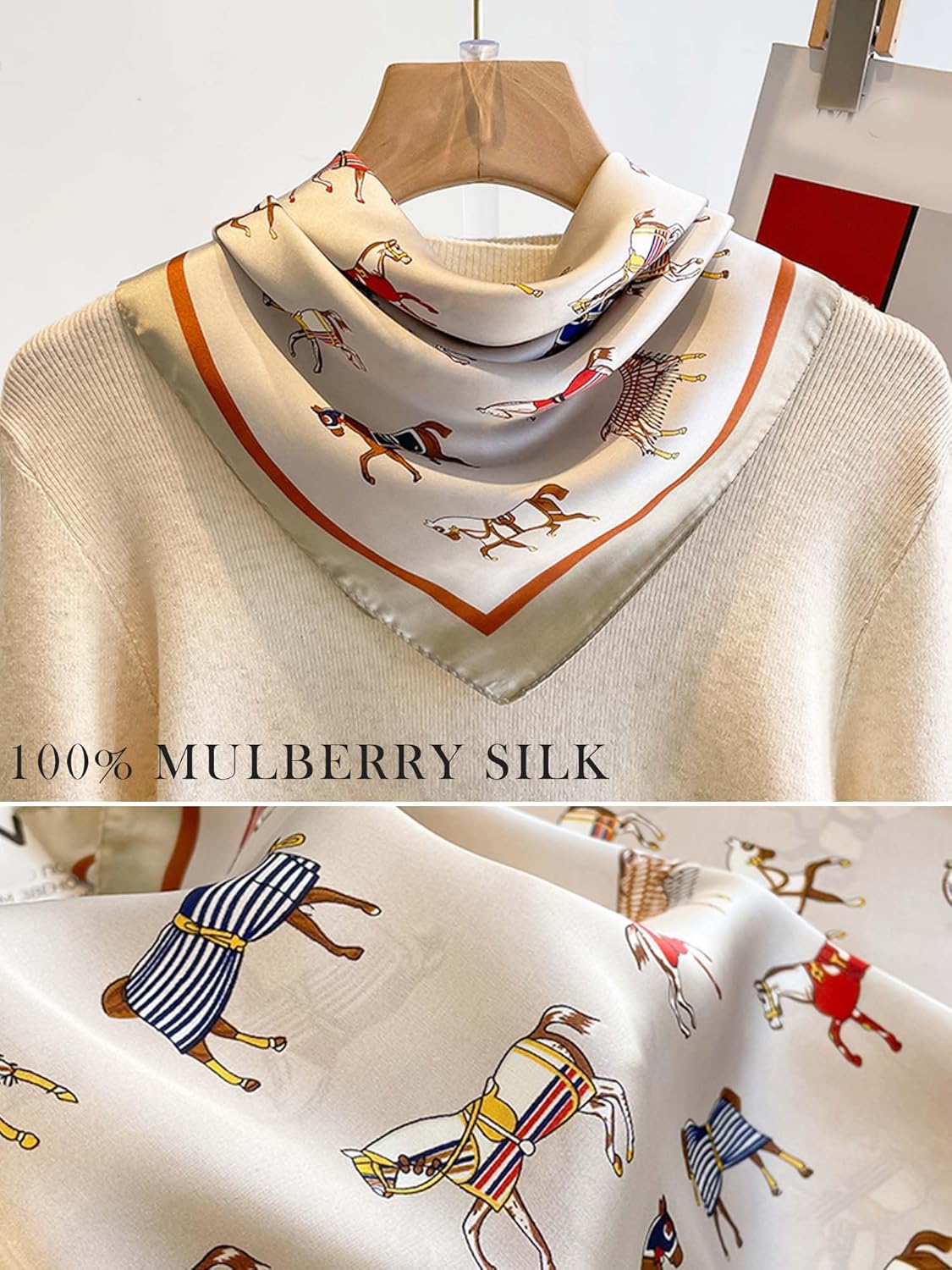 100% Mulberry Silk Scarf for Women Hair Lightweight Square Neckerchief Wrap For Head Scarves 21" - Image 5