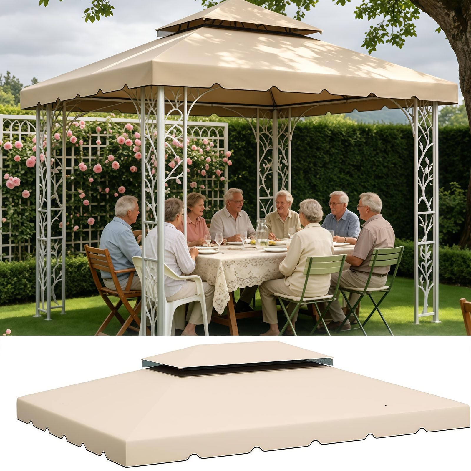 Solución sol y lluvia: techo de repuesto impermeable beige de 3,5 m para pérgola