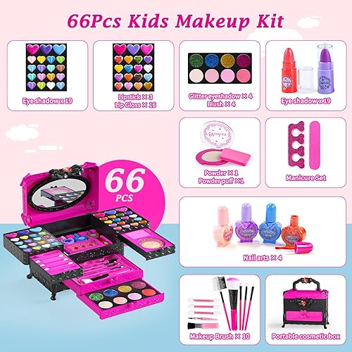 Miniatura 3 de Kit de maquillaje para niños para niñas, kit de maquillaje para niñas, juego de maquillaje lavable real para niñas, regalo de princesa, seguro y no