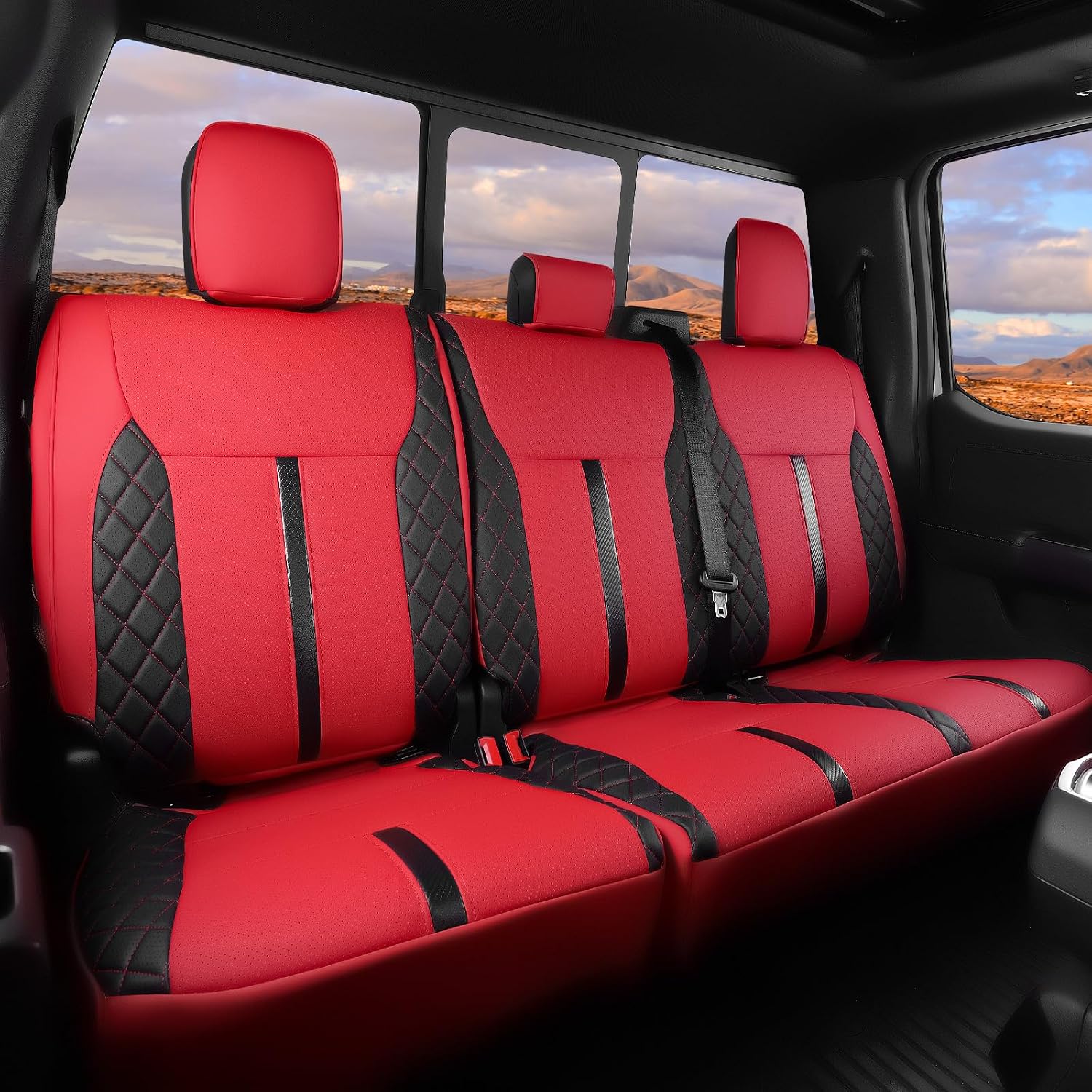 for Ford F150 Seat Covers 2026 2025 2024 2023 2022 2021 2020 2015-2019, Truck Seat Covers for 2015-2023 2024 2025 Ford F150 Accessories, Only fit SuperCrew (XL/XLT), Black & Red, Full Set