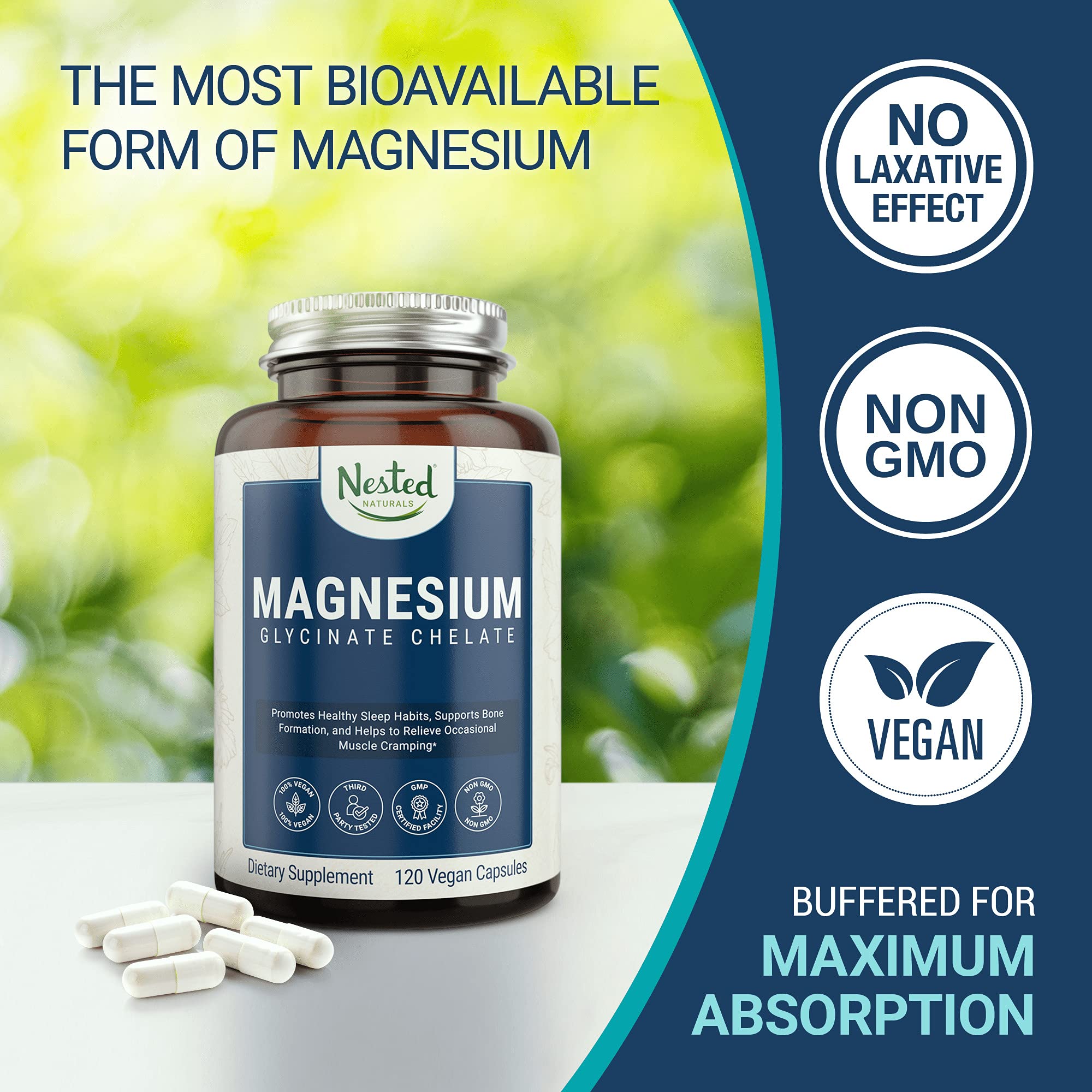 Buy Nested Naturals Magnesium Glycinate Chelate Supplement 200mg High