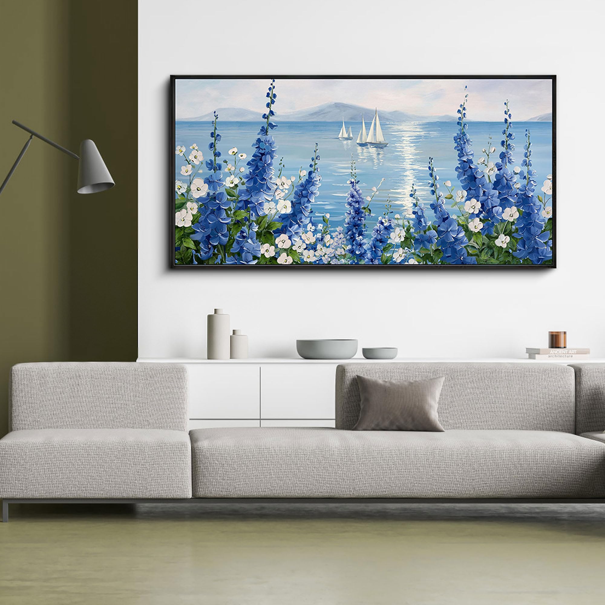 Amazon.com: XLSJERST Sailboat Wall Art - Blue Canvas Abstract