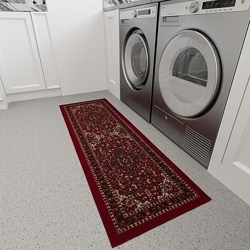 Miniatura 13 de Ottohome Collection - Alfombra persa de pasillo con diseño oriental, color rojo