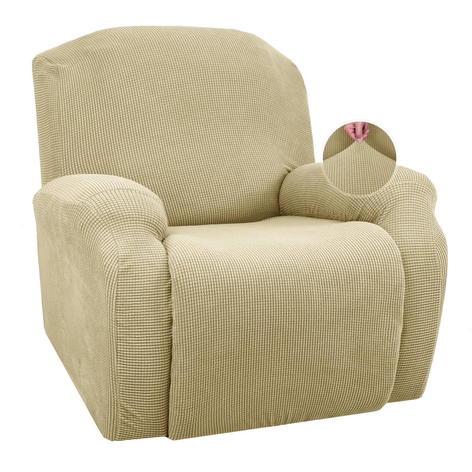 Housse Canapé Inclinable Lot De 4 Housses De Canapé Inclinable Extensibles - 85% Polyester 15% Élasthanne - Protection Anti-Taches Avec Poches - Kaki Housses Polyester élasthanne