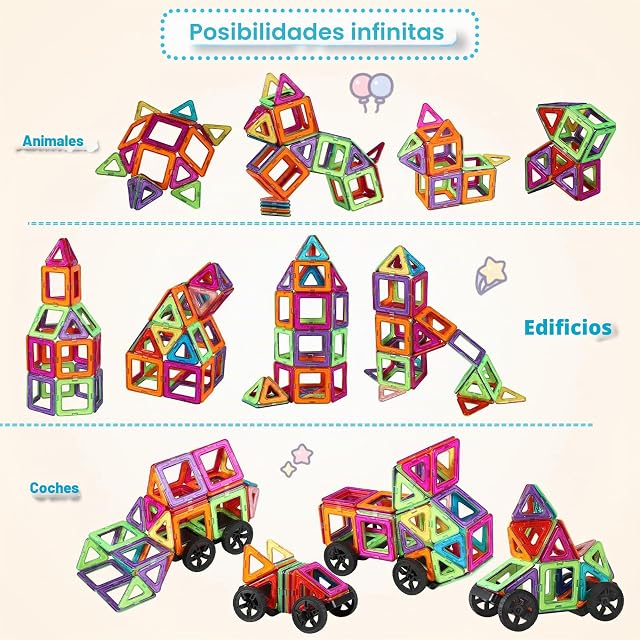 Foto 3 de 7 de ECHOCUBE Juego de 42 Piezas Magnéticas, Juguetes de Construcción Stem para Niños de 36+ Meses