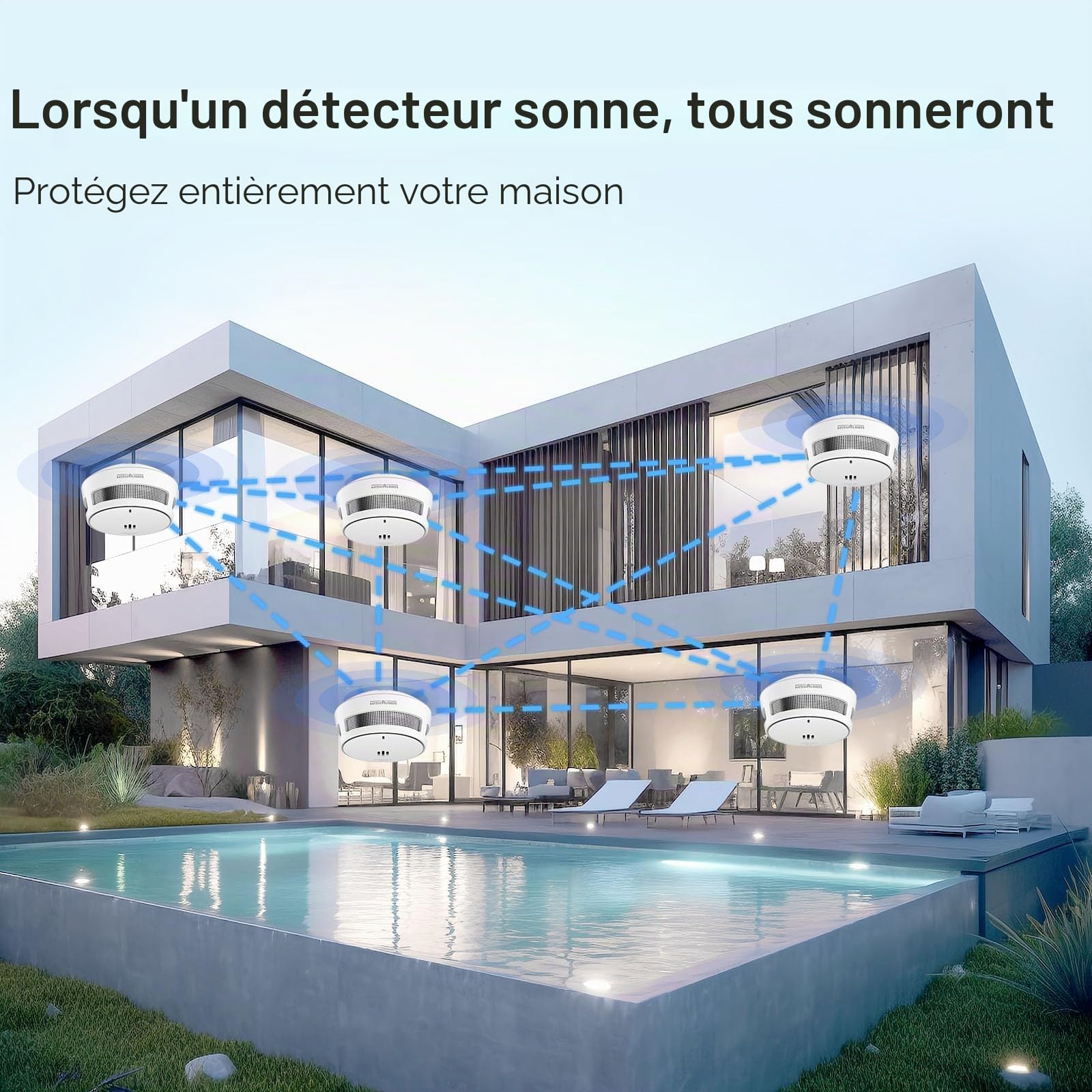 Détecteur de fumée interconnectés, Batterie de 10 Ans, détecteurs d'incendie pour la Maison interconnectés, détecteur de fumée télécommandé, Conforme à la Norme EN14604 (3pack interconnecté)