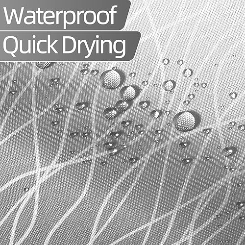 Miniatura 3 de Cortina de ducha pequeña a rayas gris claro degradado para baño, 36 x 72 pulgadas, juego de cortina de ducha geométrica para cabina de RV con Gris