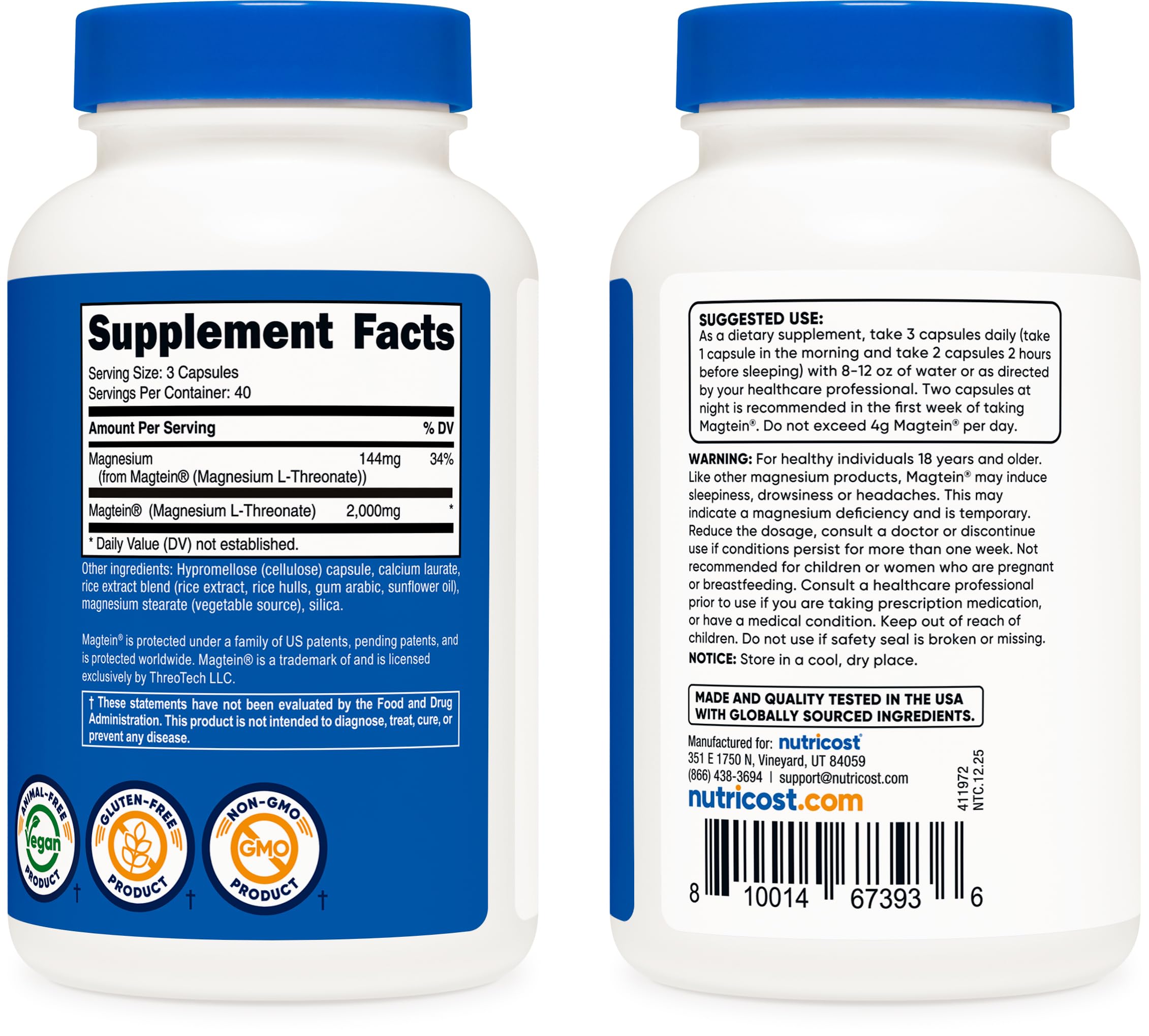 Nutricost Magnesium L-Threonate As Magtein 2000mg, 120 Capsules, GMO-Free — Amazon image 4
