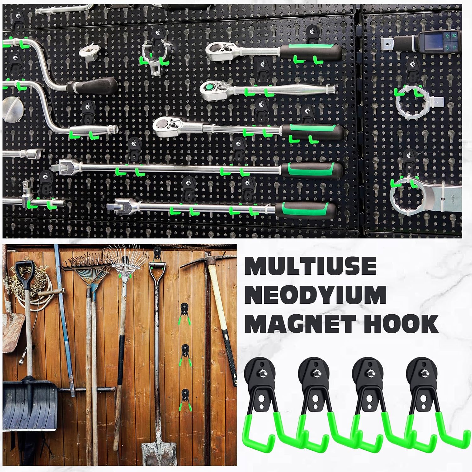 Landhoow 10 Pcs Large Magnetic Hooks Heavy Duty Garage Magnet Hooks Strong Storage Utility Magnetic Hangers with Anti Slip Rubber Coating for Indoor and Outdoor Hanging (Green)