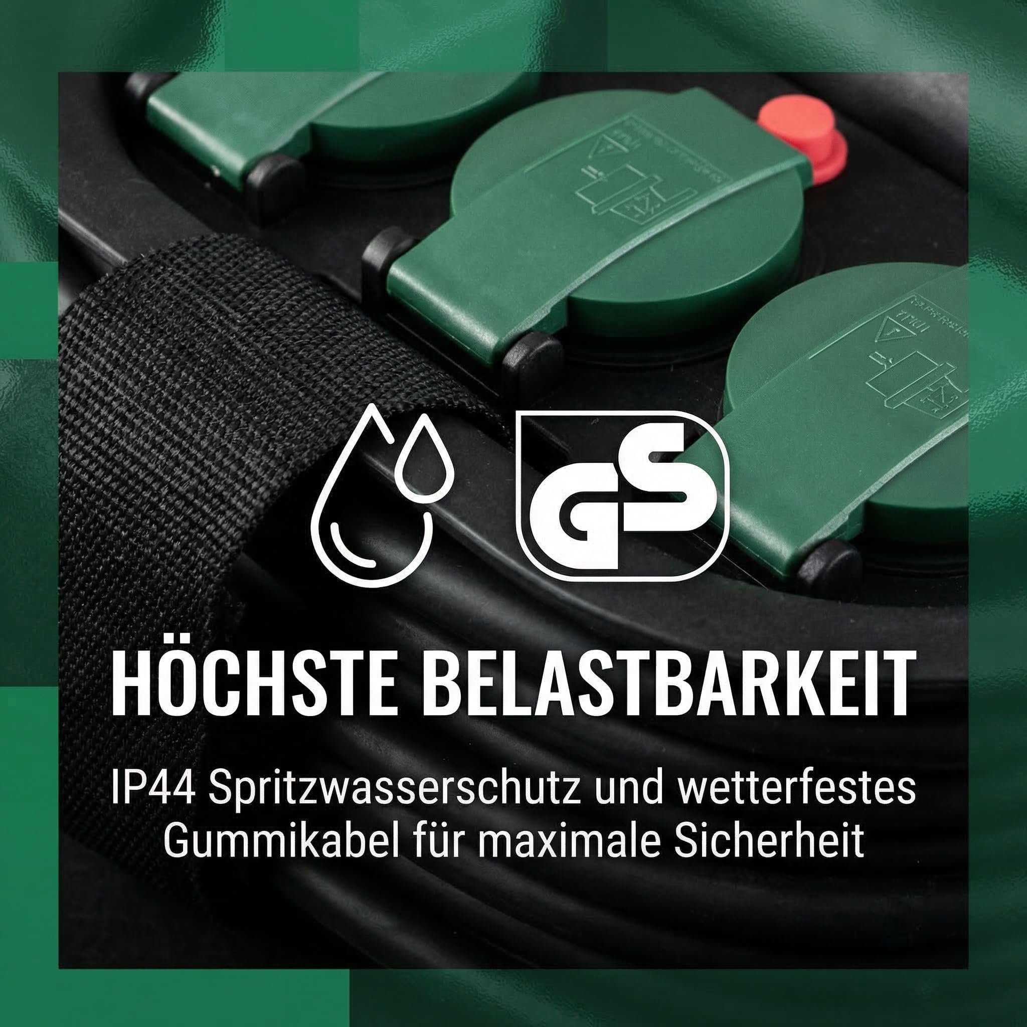 Camping Kabeltrommel 15m IP44 mit GS TÜV | Reset-Knopf, thermischer Überlastschutz, H05RR-F 3G1,5, Outdoor-Kabelrolle, Garten, Baustelle