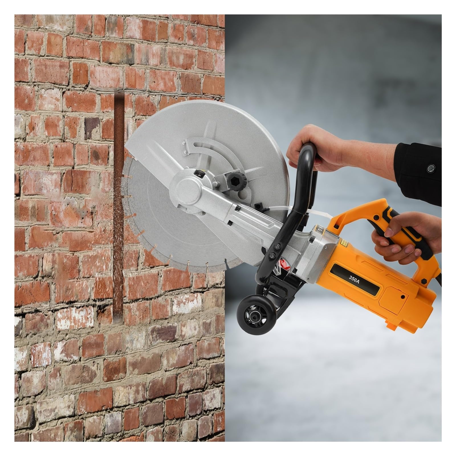 Elektryczna Przecinarka Do Betonu 3000 W Z Kołami, Ostrzem 350 Mm, Frezarką Rowków, Piłą Tarczową Budowlaną Cięcie Różnych Materiałów Bez Wysiłku