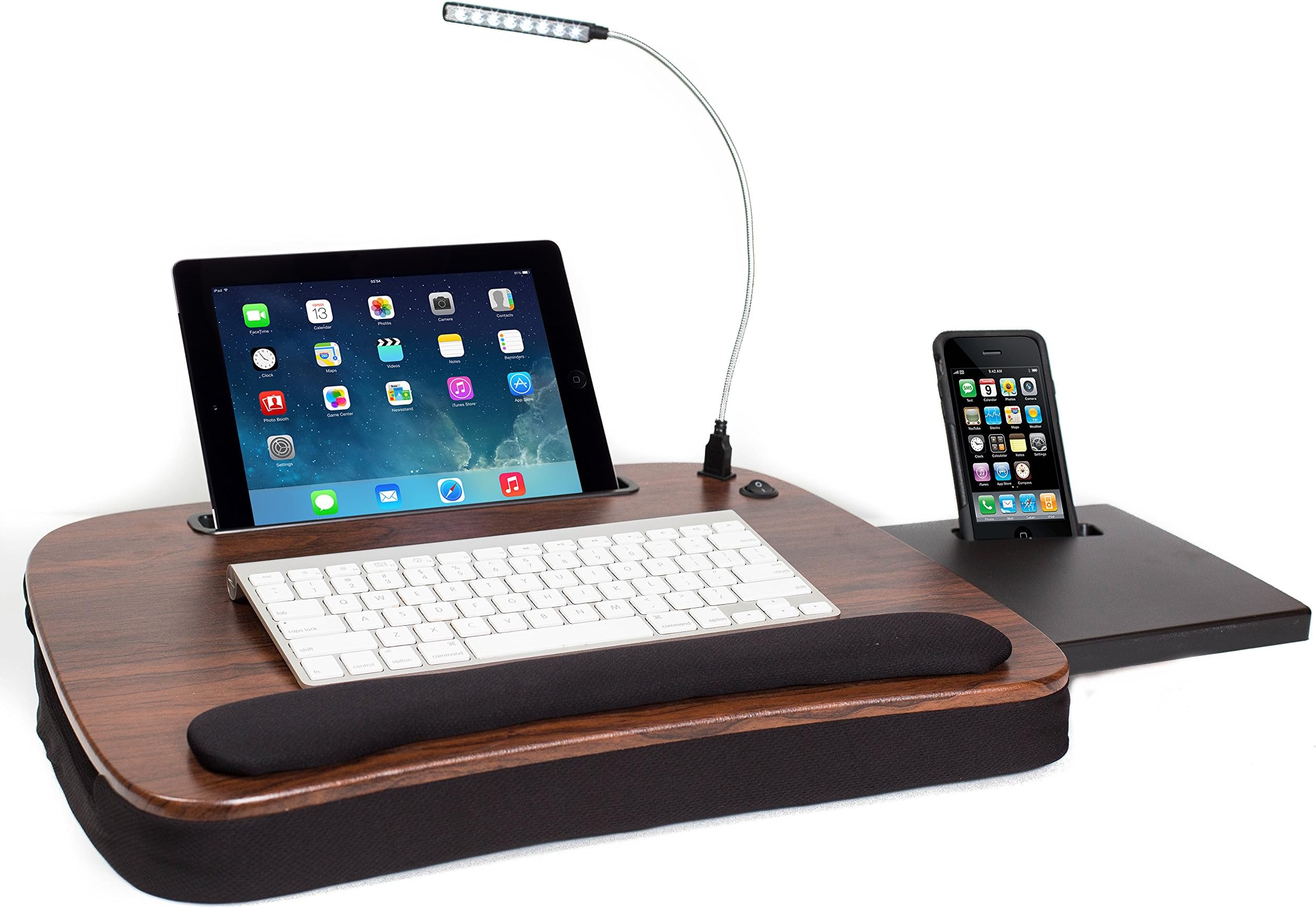 Sofia and Sam MultiTasking Lap Desk with Light | Laptop Desk and Tablet Stand | Memory Foam Cushion | Lapdesk (Wood Top)
