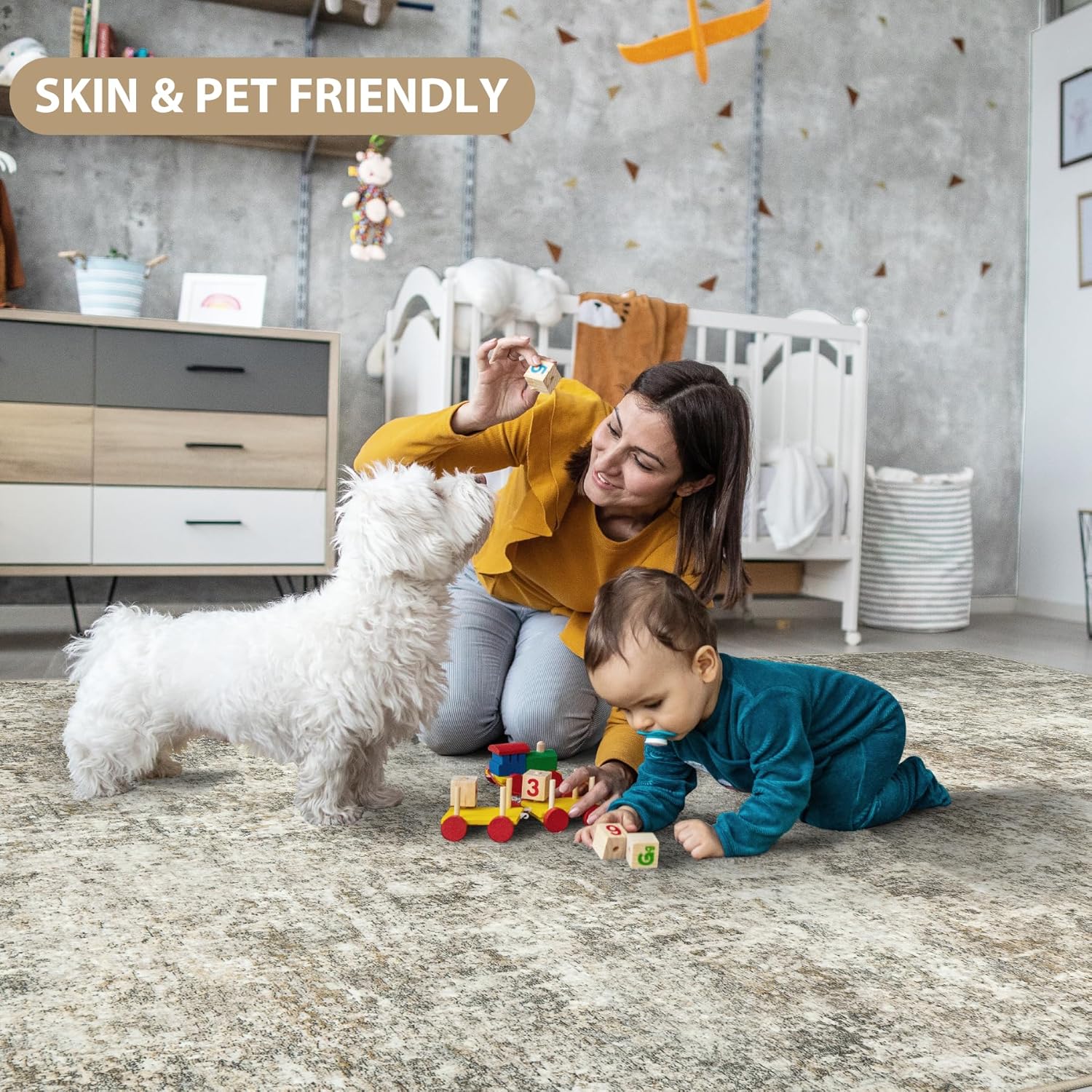 8x10 Area Rugs for Living Room Rug Washable: Abstract Large Rug for Dining Room Bedroom Carpet Non Slip 8 by 10 Indoor Modern Nursery Home Office Beige Brown - Image 8