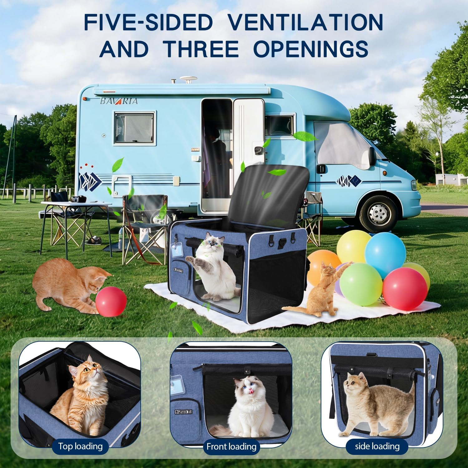 Petskd Extra Large Cat Carrier with Litter Box for Car Travel,24"x17"x17"Portable Soft-Sided Pet Carrier with Zipper Locks for Large Mudium Cats or 2 Small Cats Under 55LBS(Blue)