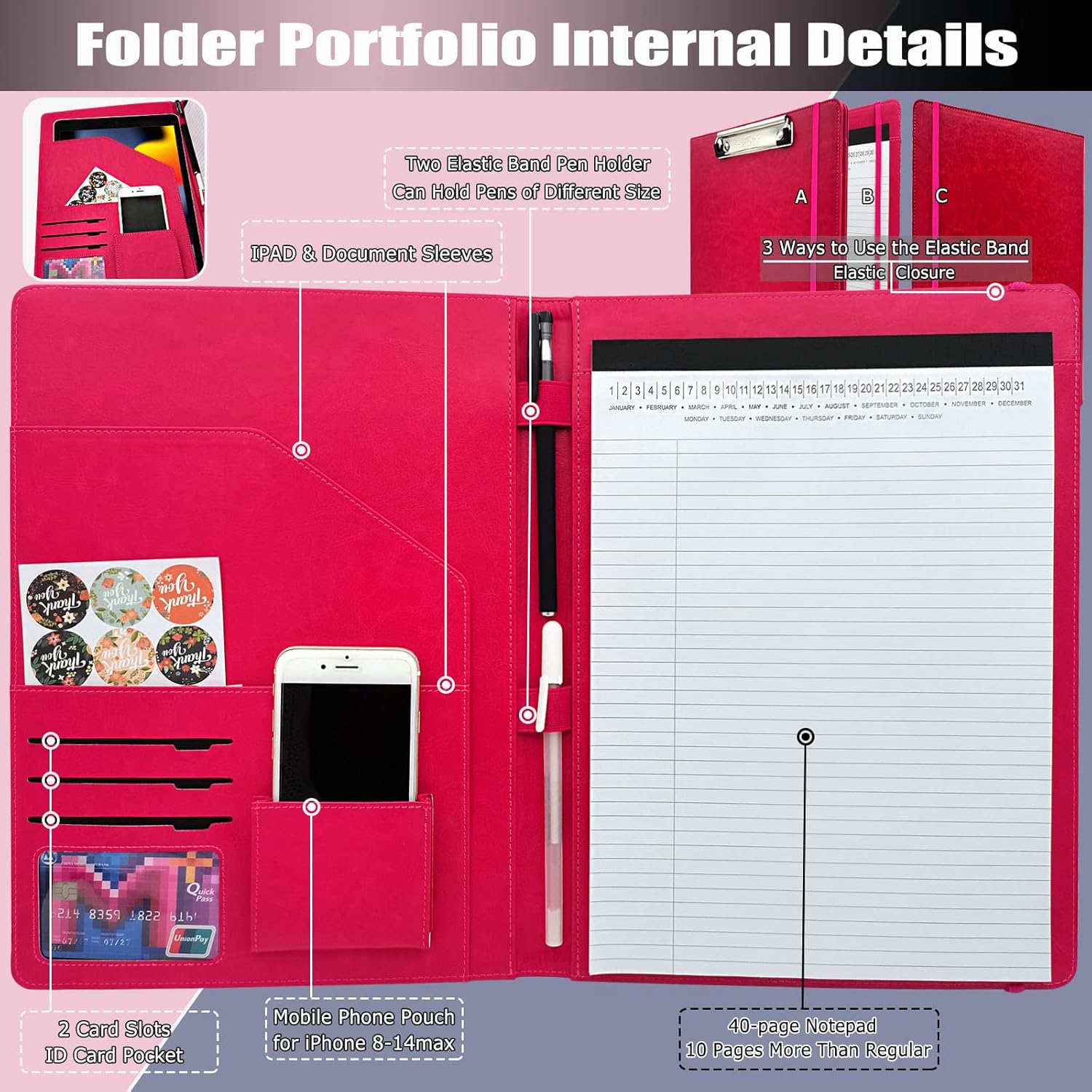 Foldable Padfolio Clipboard Folio w/Refillable Lined Writing Notepad Folder A4 PU Leather Portfolio Binder with Storage Pocket for Business, Students, Office, Nurse, Job Interview Resume Training : Office Products