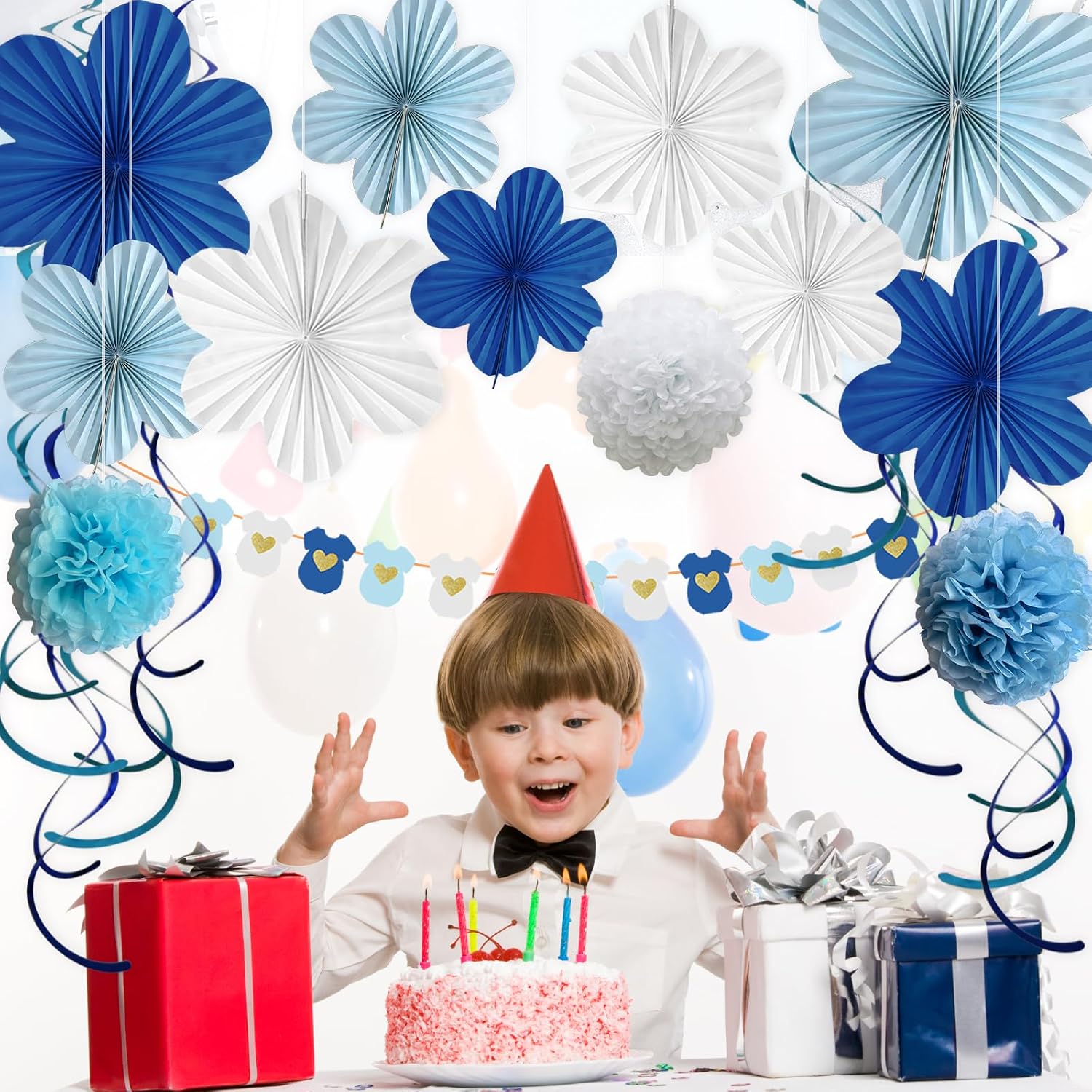 Baby Boy Baby Shower Decorations Navy Blue White Baby Boy Birthday Set