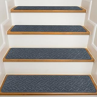 Stair Treads for Wooden Steps Indoor, 15 Pack 8" X 30" Non Slip Carpet Stair Treads with Reusable Adhesive for Kids Elders and Dogs, Surface Polyester TPR Backing Stair Rugs