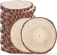 Vista 13 de ilauke Rebanadas de Madera, 10 Piezas de 3.5"-4" de Madera Natural Redondas, Círculos de Madera con Corteza, Kit de Madera Sin Terminar