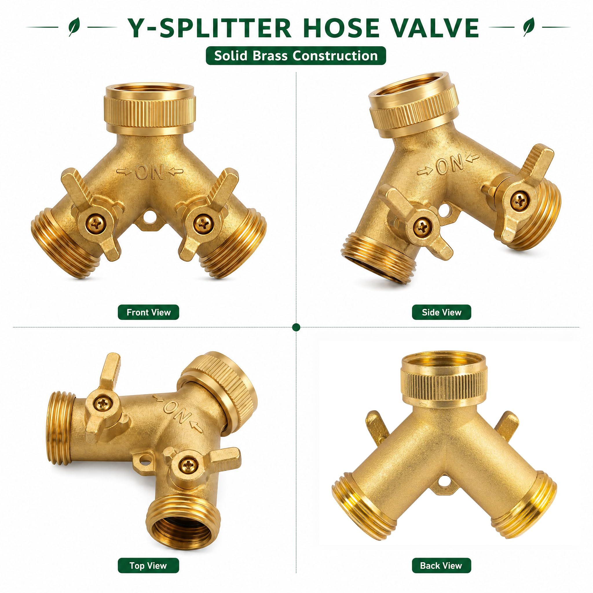 Brass Garden Hose Splitter - 2 Way with Valves -4 Brass Garden Hose Splitter - 2 Way with Valves -4