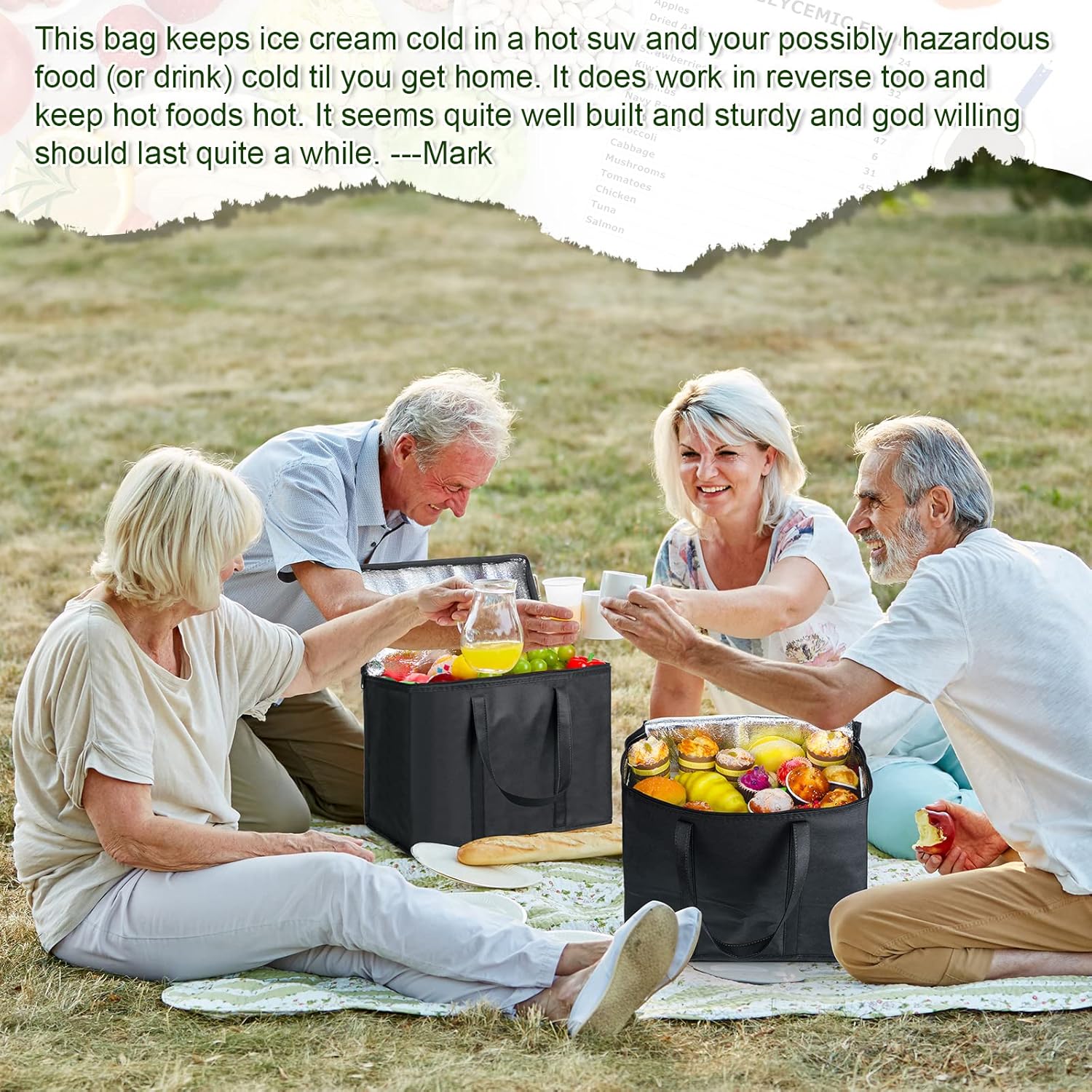 Kenning 15 Pcs Large Insulated Reusable Grocery Bags with Sturdy Zipper and Handles Foldable Washable Cooler Totes Heavy Duty Hot or Cold Food Delivery Bag for Food Transport Travel Lunch (Black) - Image 7