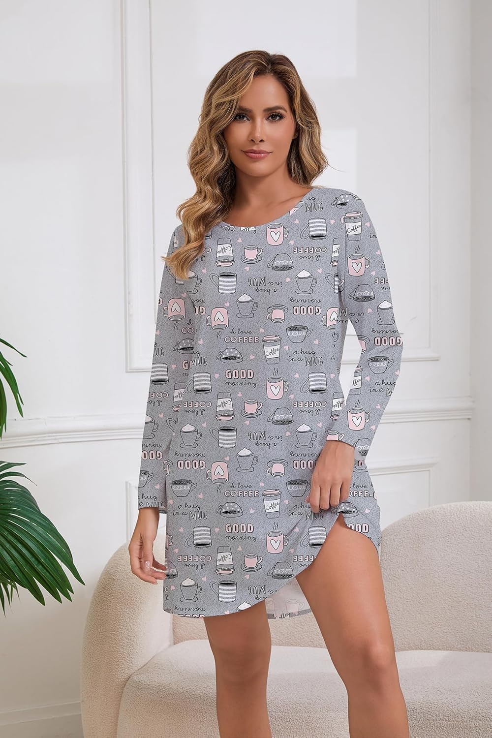 3 Pack Nightgowns for Women Soft Cotton Print Sleepshirts Womens Long Sleeve Sleep Tee Sleepwear - Image 4