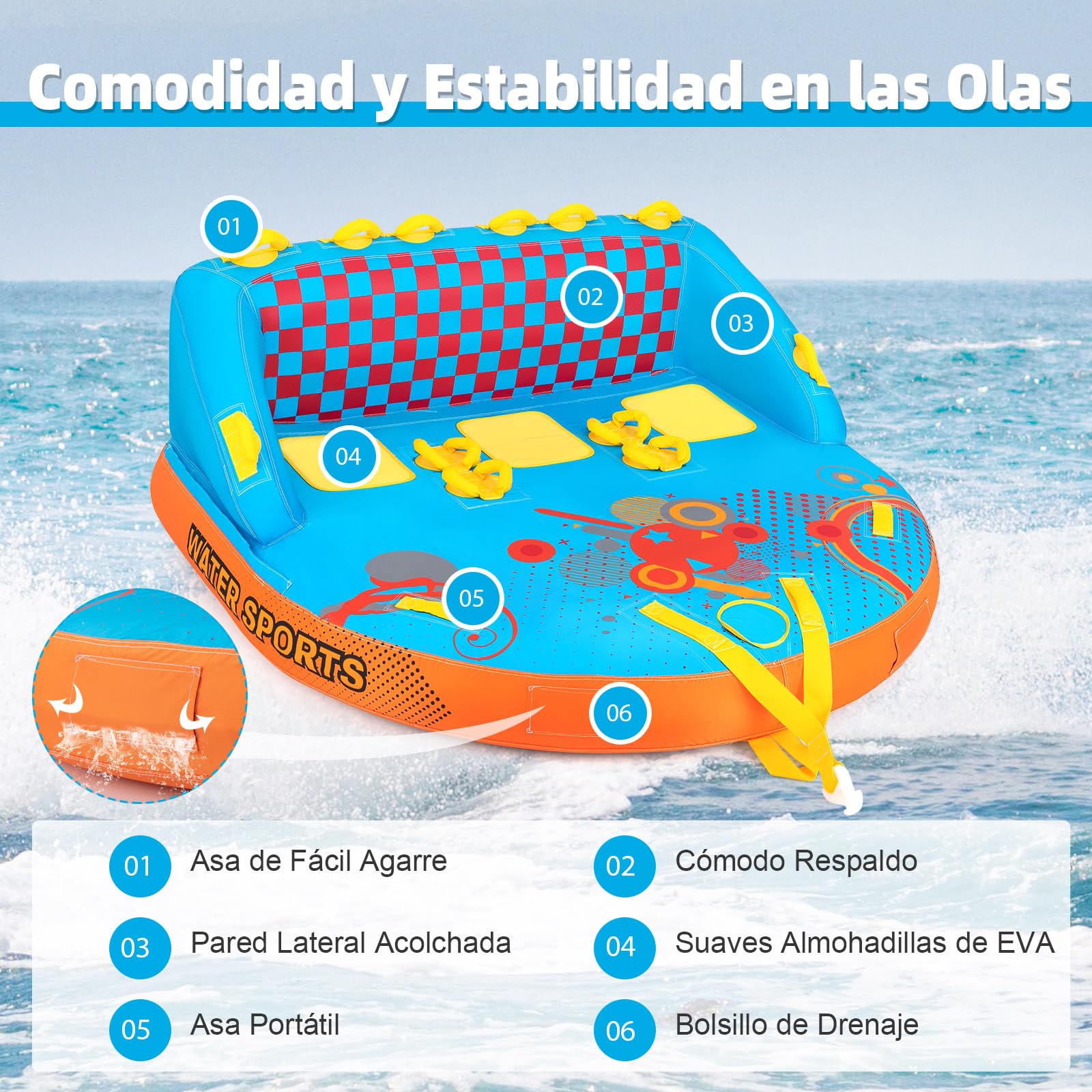 COSTWAY Tubos Remolcables para Navegar de 3 Pasajeros, Cubierta de Nailon Grueso Resistente
