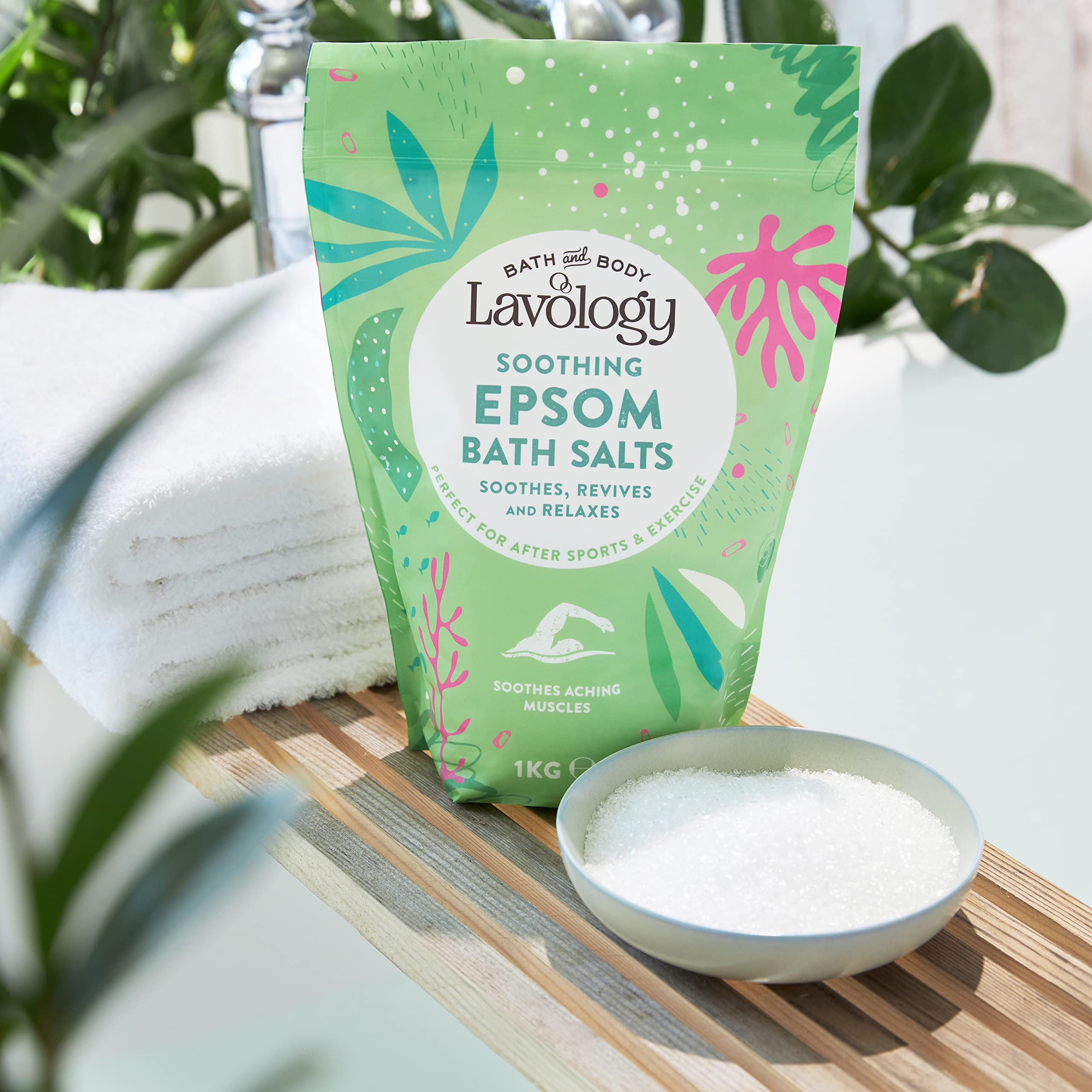 Lavology Epsom sól do kąpieli, wszystkie naturalne składniki, kojące, relaksujące, 1 kg