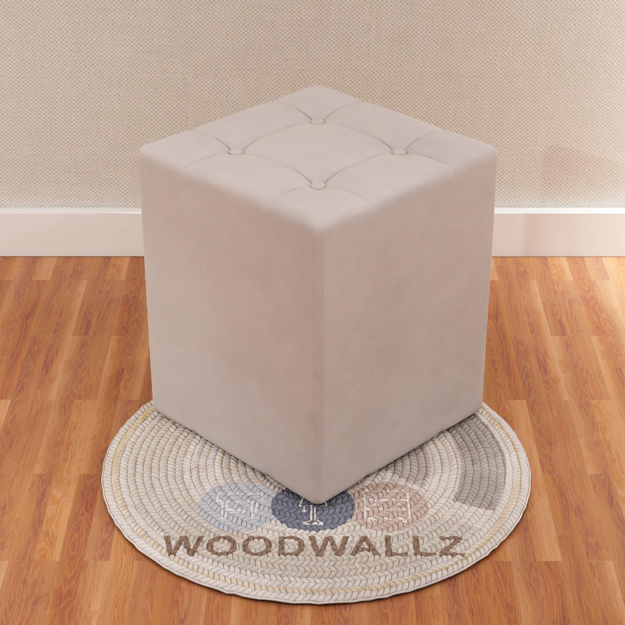 WOODWALLZ Modern Square Ottoman with Soft Padded Seat, Multifunctional Vanity Chairs for Makeup, Upholstered Footrest Stool Ottoman Foot Stool for Living Room, Bedroom (Beige)